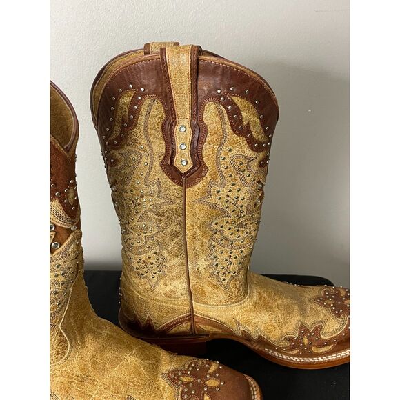 Johnny Ringo Rhinestone Cowgirl Tan Leather Boots Women’s 9B JR922-43 - Picture 11 of 16